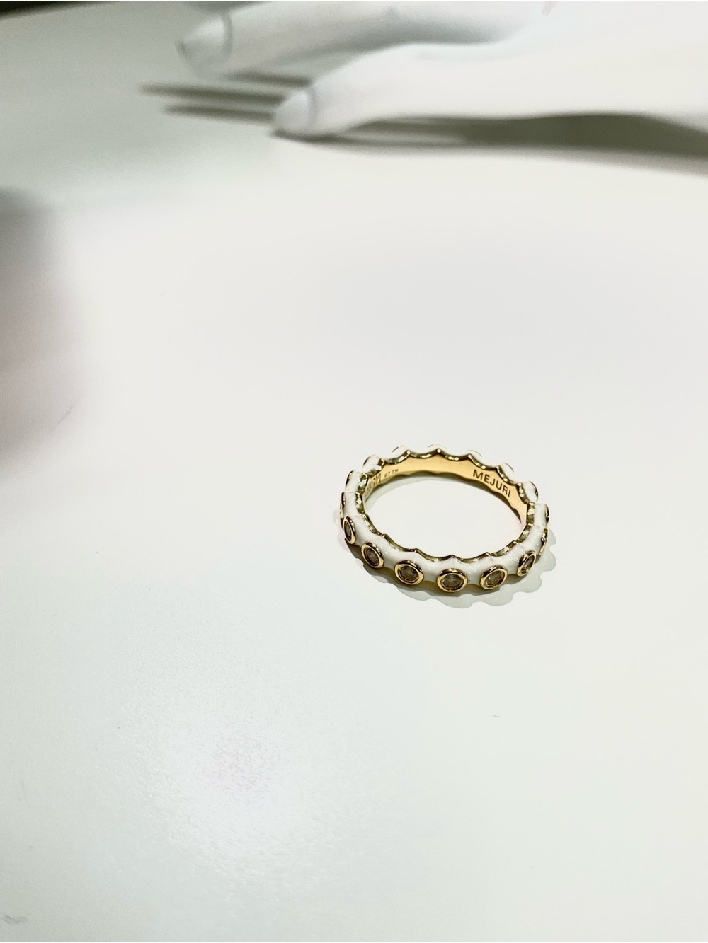 MEJURI 925 Cream Enamel Charlotte Stacker Ring Gold Vermeil Size 5.25” - Picture 4 of 7